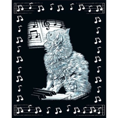 Kit carte à gratter scraper argenté avec bordures : chat musicien  Oz International    702442